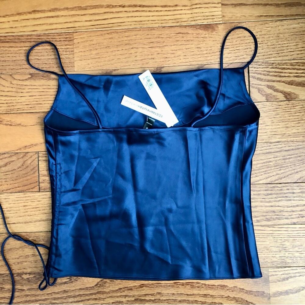 AQUA navy square neck silky camisole with ruched side Women’s size M NWT - Picture 7 of 8